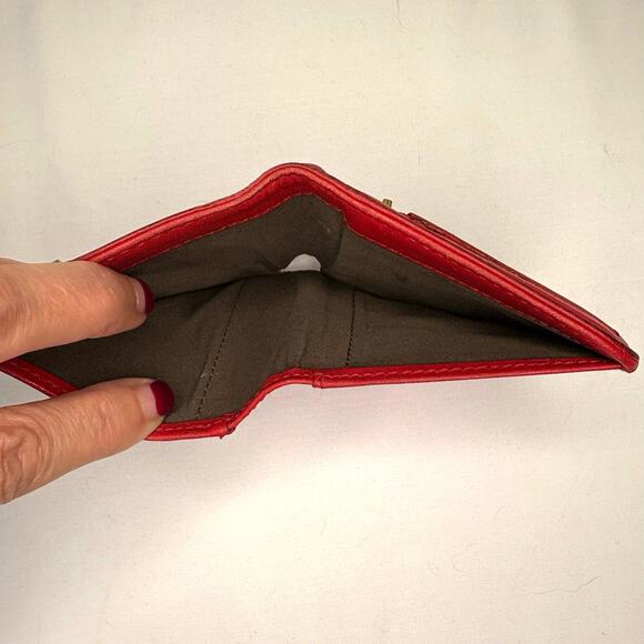 Vintage Cole Haan Red Leather Bi-Fold Wallet Women's 1990s Gold Hardware - Picture 6 of 11